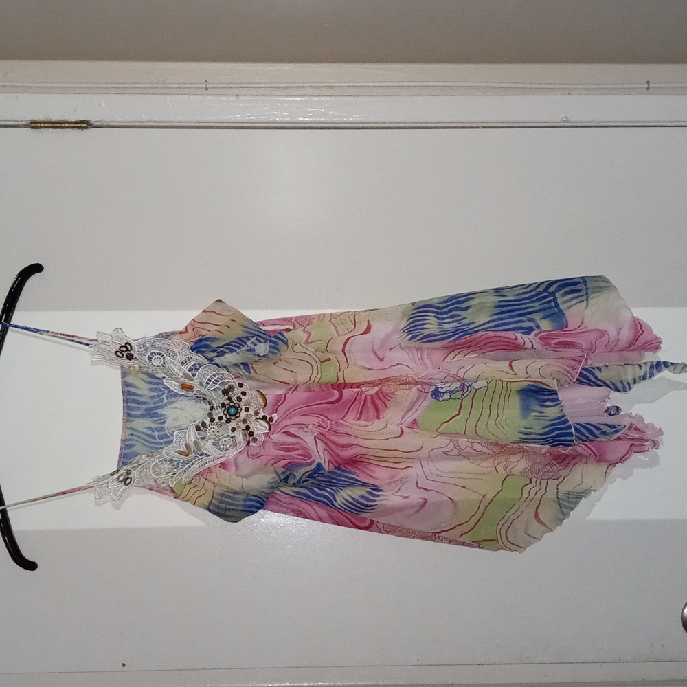 Multi color Spaghetti Strap Asymmetrical Blouse